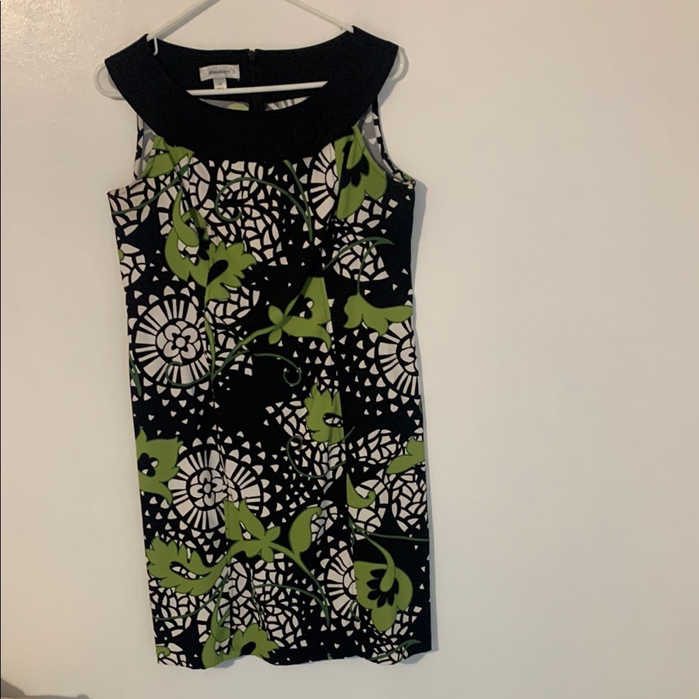 Floral Black and Green Sleeveless Dress